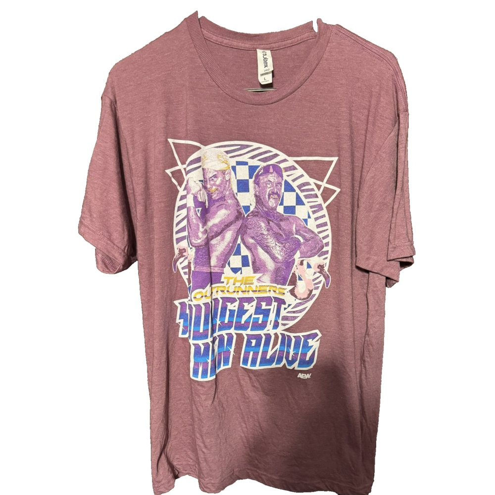 The Outrunners Tag Team AEW Wrestling TShirt Men Sz L Purple